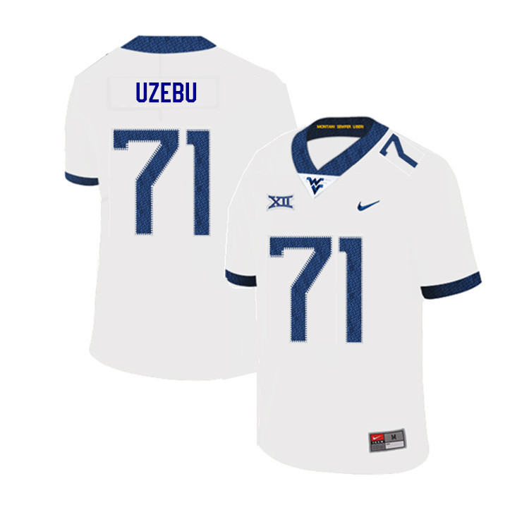 2019 Men #71 Junior Uzebu West Virginia Mountaineers College Football Jerseys Sale-White - Click Image to Close